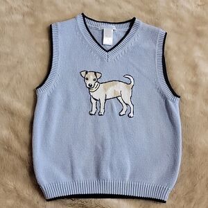 JANIE AND JACK LIGHT BLUE SWEATER VEST WITH DOG, SIZE 5